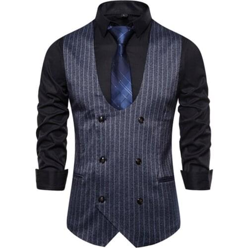 9730 Spring & Autumn Mens Fashion Casual-U-Shaped Collar European and American-Style Striped Vest