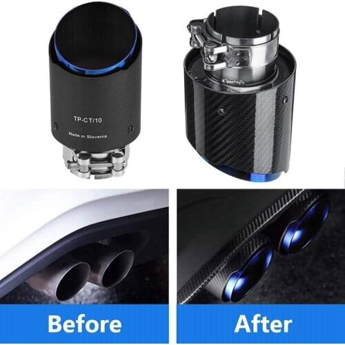 New Carbon Fiber Tail Throat Blue Straight Edge 63-89mm Single Carbon Fiber Car Exhaust Pipe Muffler End Tip Tailpipe