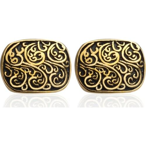 HYX Jewelry gold Retro Pattern Brand Cuff Buttons French Shirt Cufflinks For Mens Fashion Cuff Links