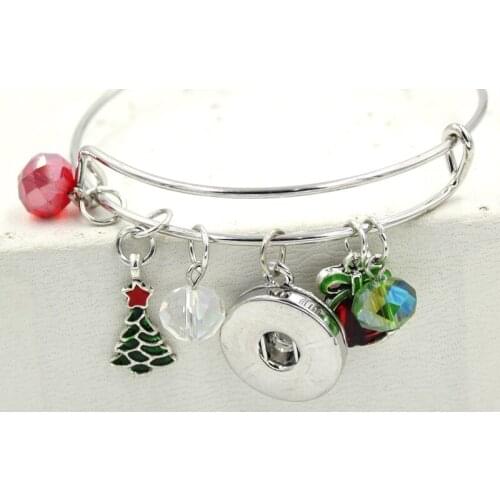 Snap Jewelry Holiday Christmas Bell X'mas Tree Charm Bracelets Expandable wire Bangle Bracelets for women girls christmas gift