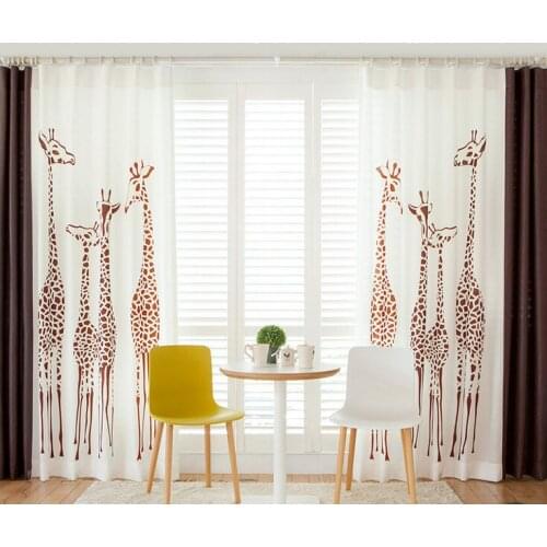 Linen Cloth Printing Curtain Cartoon Giraffe Large Pattern Half Shading Living Room Children Bedroom Fabric Curtain