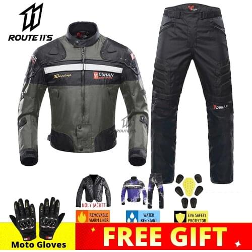 DUHAN Motorcycle Jacket Men Protective Gear Moto Jacket Motorcycle Pants Windproof Cold-proof Touring Motorbike Riding Suit
