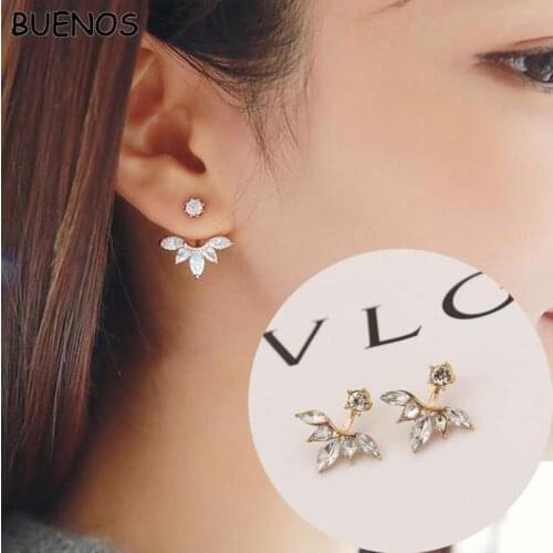 BUENOS 2019 NEW Korean Crystal Flower Earrings For Women Fashion Jewelry Double Sided Earrings Jewelry Gifts