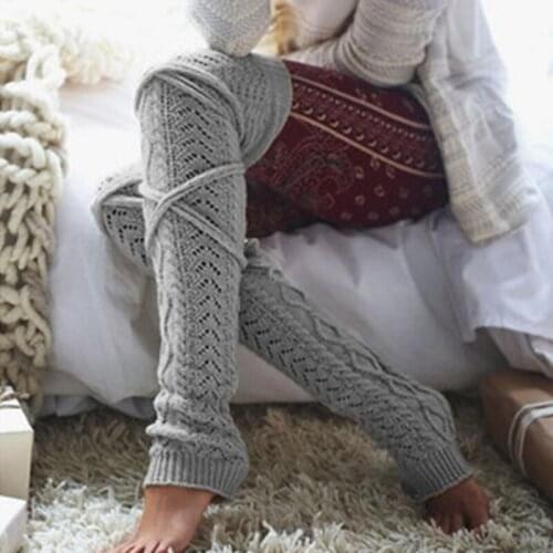 Women Winter Cable Knit Lace-Up Tie Thigh High Leg Warmers with Strings Crochet Solid Color Over Knee Long Boot Socks