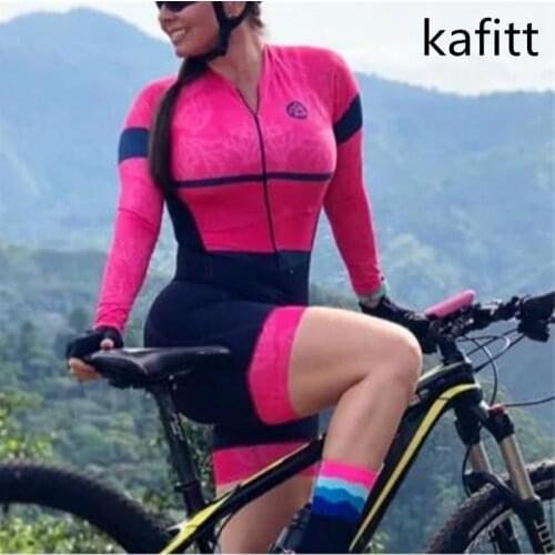 2021 Kafitt Team Triathlon Set Womens Cycling Jersey One Piece Jumpsuit Long Sleeve Macaquinho Ciclismo Feminino Set Gel Pad