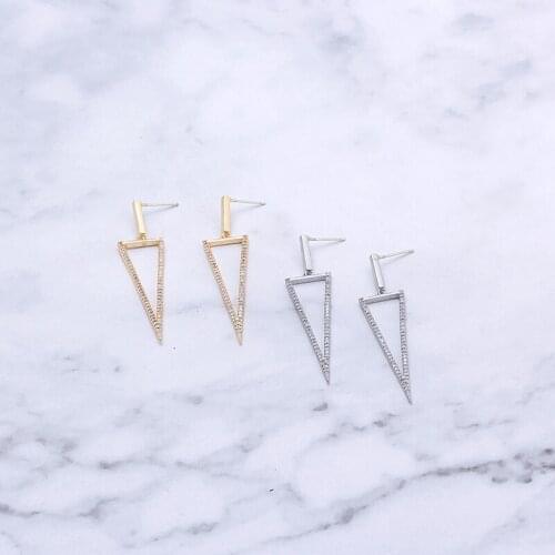 Zhijia Hot Sale Brincos Gold Sliver Rhinestone Party Earring Geometric Drop Triangle Earrings for Women Fashion Accessories
