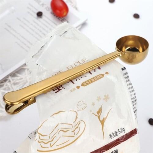 Gold Silver Multifunction Kitchen Supplies Coffee Scoop With Clip Stainless Steel Tea Measuring Cup Scoop Spoons