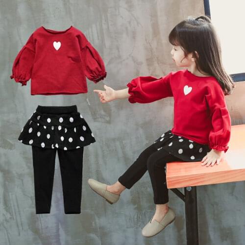 2pcs/set Spring Autumn Childrens Clothing Suit Baby Girl Clothes Baby Clothes Round Neck Top + Stylish Cute Skirt Trousers