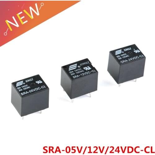 5Pcs 5V 12V 24V 20A DC Power Relay SRA-05VDC-CL SRA-12VDC-CL SRA-24VDC-CL 5Pin PCB Type In stock Black Automobile relay