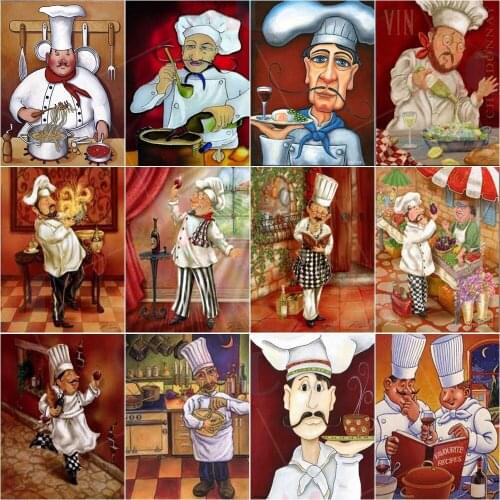 5D DIY Square/Round Diamond Painting Chef Diamond Embroidery Cartoon Cross Stitch Mosaic Rhinestone Kitchen Home Decoration