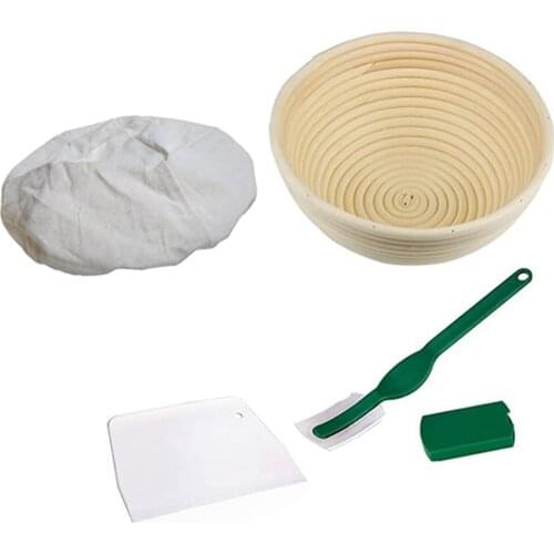 9 inch Bread Proofing Basket Set Sourdough Entry Basket + Dough Scraper + Linen LINER Cloth for Dough Shape Baked Bread