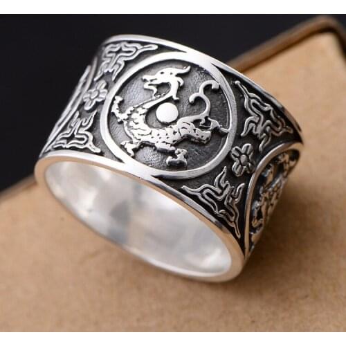 925 sterling silver four giant animal ring wide version of personality male gifts domineering index finger ring