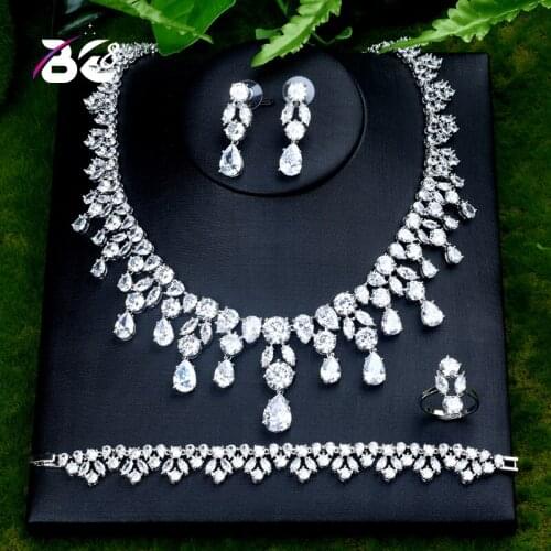 Be 8 Hot Sale Crystal AAA Cubic Zirconia Necklace Earrings 4pcs Set Elegant Jewelry for Women African Beads Jewelry Set S411