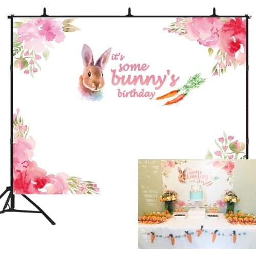 BEIPOTO Its Some bunnys Birthday party banner supplies for girl backdrops photography background pink flower cake table B-228