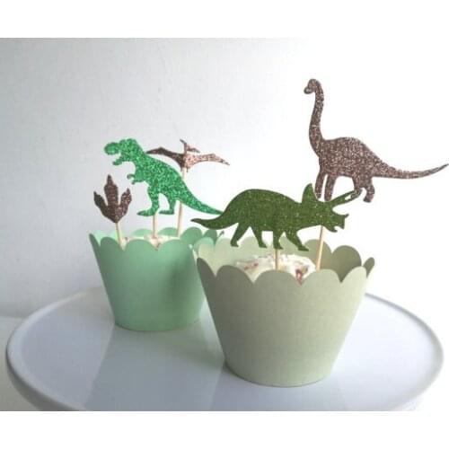 Glitter dinosaurs boys or girls birthday party Cupcake Toppers Christening baptism Party Decorations wedding toothpicks