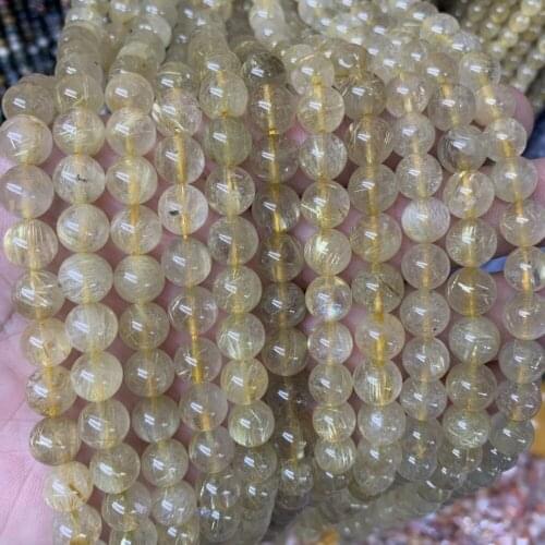 Genuine Gold Hair Rutile Quartz natural stone beads DIY loose GEM beads for jewelry making strand 15" wholesale