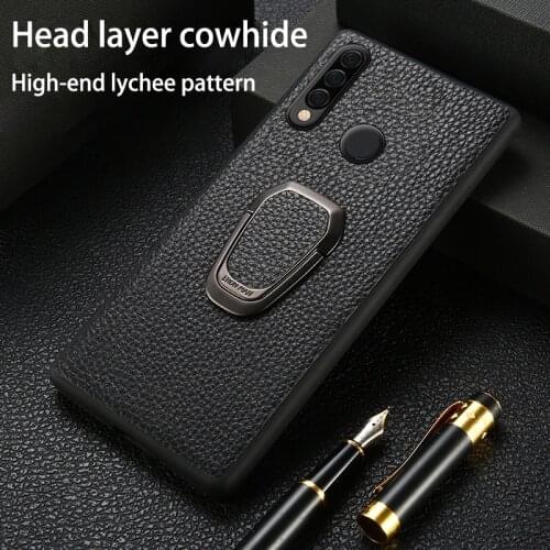 Phone Case For Huawei Nova 3 3i 3e 4e 5T 6 se 7i P Smatr 2019 P10 Cowhide Litchi Texture With Bracket Genuine Leather Cover