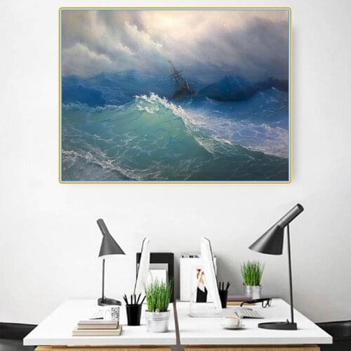 Citon Ivan Aivazovsky《Blue wave》Canvas Art Oil Painting Artwork Poster Picture Modern Wall Decor Home Living room Decoration