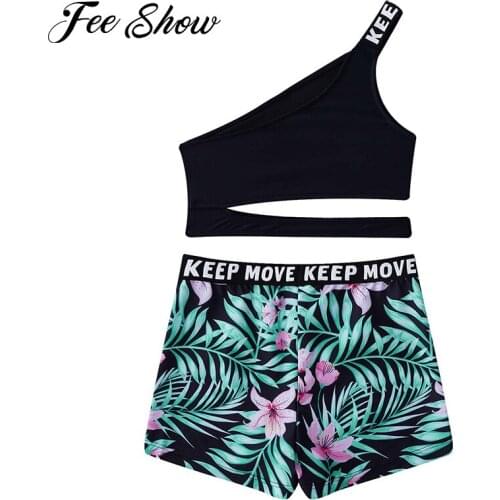 Kids Girls Swimming Suit Swimsuit Swimwear Single Shoulder Crop Tops and Shorts Rashguard Set for Swimming Bathing Beachwear