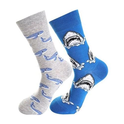 Mens Animals Pattern Shark Cartoon Stockings Monsters Street Cotton Fashion Male Women Fish Happy Cool Tube Socks Skate Hip Hop