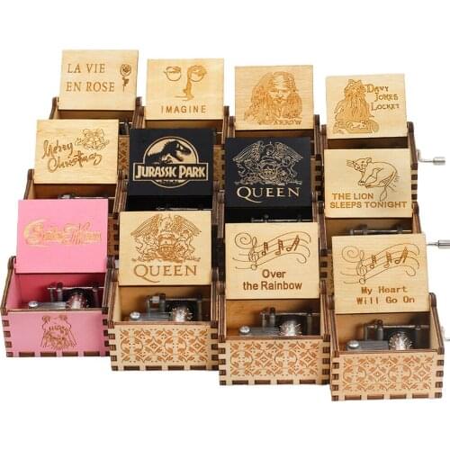 Dropshipping Antique Carved Wooden Hand Crank Music Box Christmas Gift Birthday Gift Party Casket Anonymity Decoration