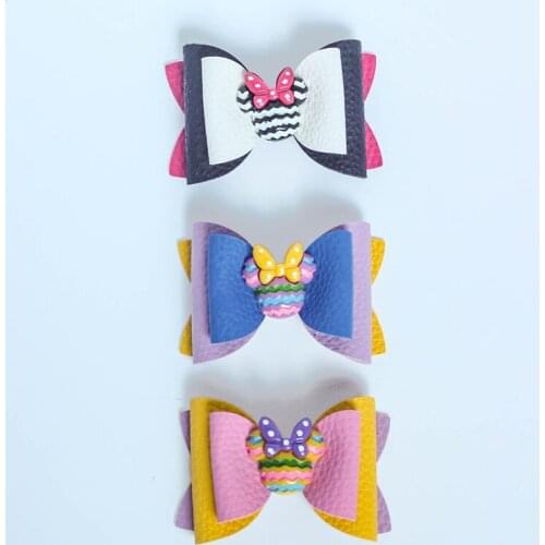 2PCS Cute Mickey Minnie Leather Mix Bow Hairpins Daily Barrettes Hair Accessories Girls Kids Princess Side Hair Clips Headwear