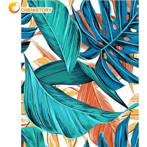 CHENISTORY Oil Painting Blue Leaves Drawing On Canvas HandPainted Art Gift Diy Pictures By Number Figure Kits Home Decoration