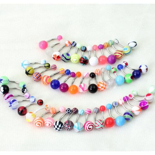 10pcs/set Stainless Steel Belly Button Ring Curved Barbell With Acrylic Pattern Ball Navel Piercing Bar Body Jewelry