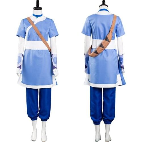 Avatar Katara Cosplay Costume Adult Blue Robe Suit Training Wear Full Set Halloween Christmas Clothing for Women