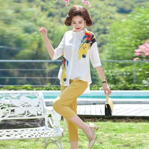 Summer age Mothers reduction cotton hemp T-Shirt Top 2021 new middle-aged and old womens temperament Summer Short Sleeve