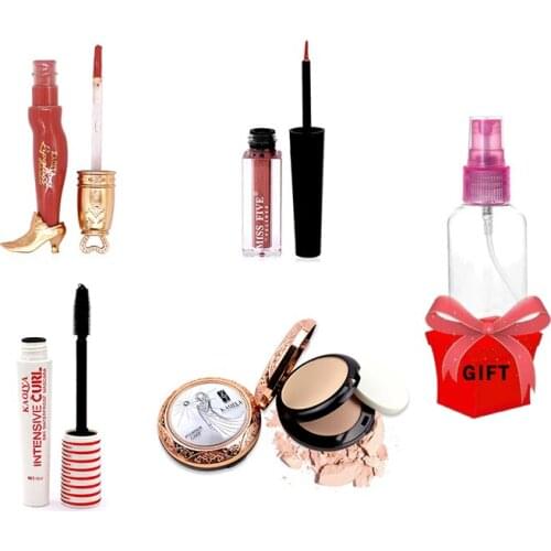 Makeup 4pcs/set Including Lip Gloss,Eyeliner,Mascara,Powder Cake Mouth/Eye/Face Women/Girls Cosmetic Maquiagem Tool Gifts