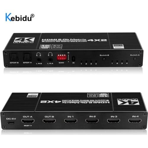 KEBIDU 4K@60Hz Matrix Switch Splitter 4x2 HDMI-compatible with SPDIF and L/R 3.5mm HDR Switch 4x2 Support HDCP 2.2 3D