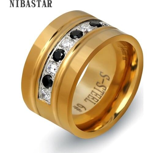 Fashion Design Stainless Steel Rhinestone Cz Wedding Gold-Color Top Rings for women