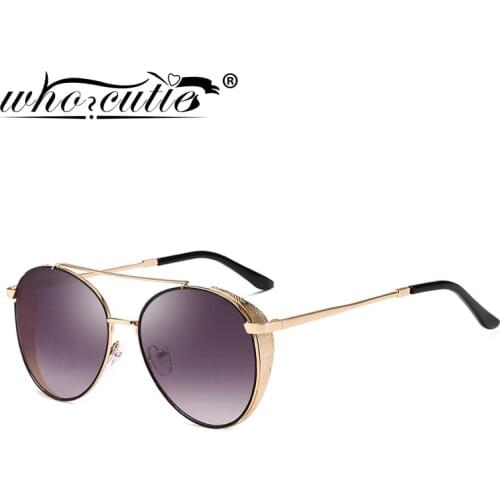 WHO CUTIE Vintnage Steampunk Goggles Sunglasses Men Women 2019 Brand Designer Round Frame Gradient Sun Glasses Male Shades OM880