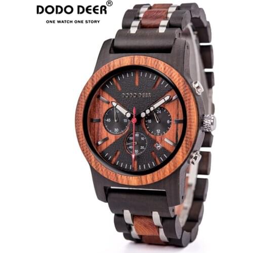 DODO DEER Wooden Men Quartz Watch Date Display Wood Business Wristwatches Man Ebony Zebrawood In Gift Box часы женские Wholesale