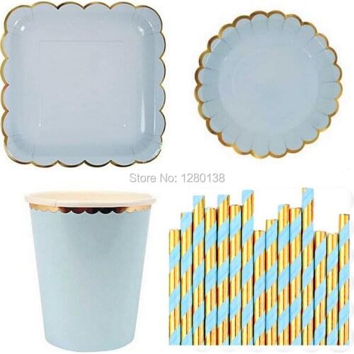 Mint Blue Yellow Pink Paper Cups Party Paper Plates Paper Straws Gold Tableware wedding decoration Party Shabby Chic Party