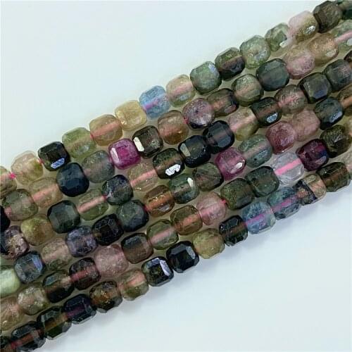 Natural Tourmalines Cube Faceted StoneBeads accessories 4mm Tiny Fashione Crystal DIY GemBeads For Jewelry Making Bracelet