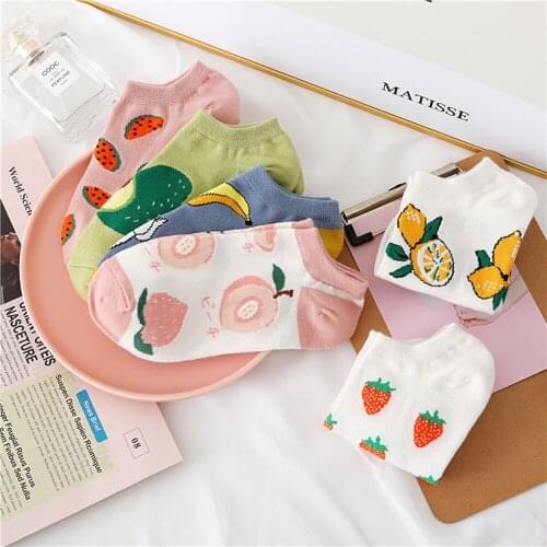 New Fashion 2021 Women Socks Cotton Cartoon Fruit Ankle Socks Ladies Soft Cute Casual Girls Short Socks Invisible Boat Socks