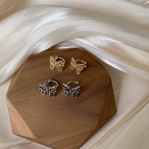 New Fashion Vintage Metal Hollow Butterfly Ear Clips For Women Girls Cute No Piercing Fake Cartilage Ear Rings Jewelry