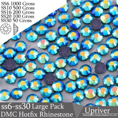 Upriver Wholesale Large Pack Bulk Packing Stones More Cheaper SS16 SS20 SS30 Blue Zircon AB Flatback Hotfix Rhinestones