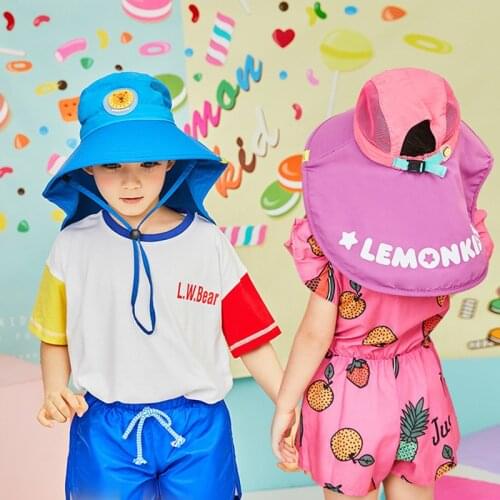 1-12 years old Boy Girl Sun Hat Outdoor Sun Beach Hats Kids Children Neck Ear Cover Anti UV Protection Swimming Cap