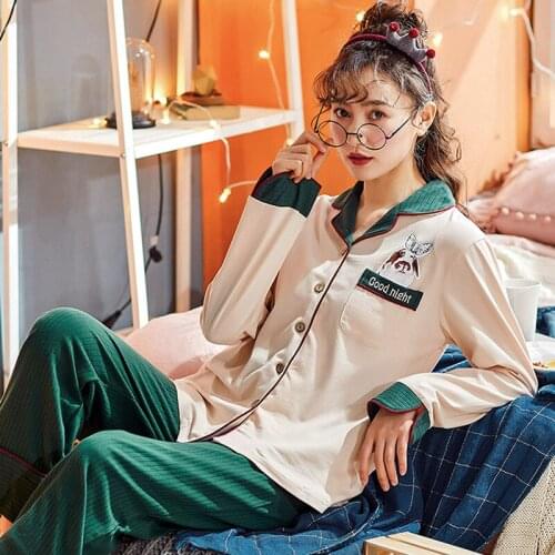 Pajama Girl Autumn Spring Cotton Long Sleeve Lovely Suit Fresh Sweet Homewear Set