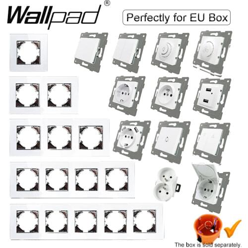 EU Glass and Function Key free Combination DIY White Button Reset Curtain USB EU French Switch Socket Round Back Wallpad L6