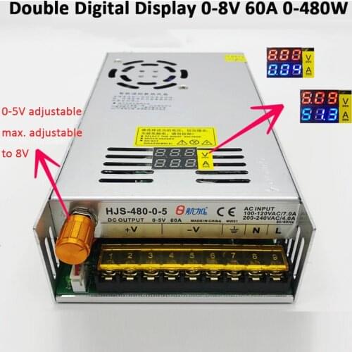 0-5V 60A 480W Double Digital Display Adjustable Switching Power Supply HJS-480-0-5 DC voltage regulator Transformer 5VDC
