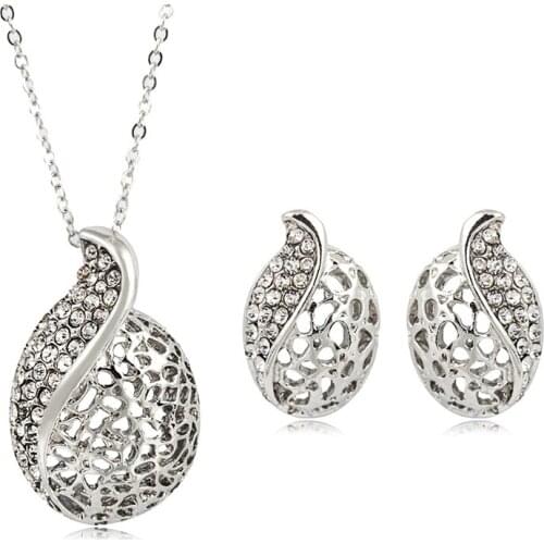 RONGQING Hollow Crystal Bridal Necklace Earrings Sets for Women Wedding Necklace Sets Cheap Fashion