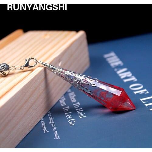 Runyangshi 1pc Artifical red smelting stone pendulum cone chain dowsing healing chakra pendulum gift for Men Women