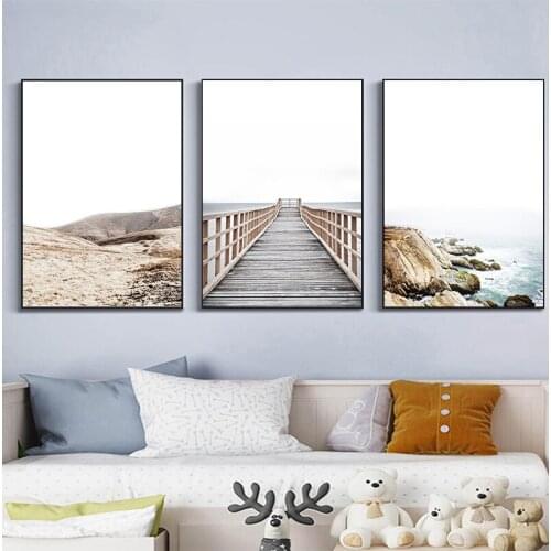Scandinavian Nature Landscape Poster Nordic Decoration Canvas Art Print Coastal Bridge Wall Picture Painting Home Decor