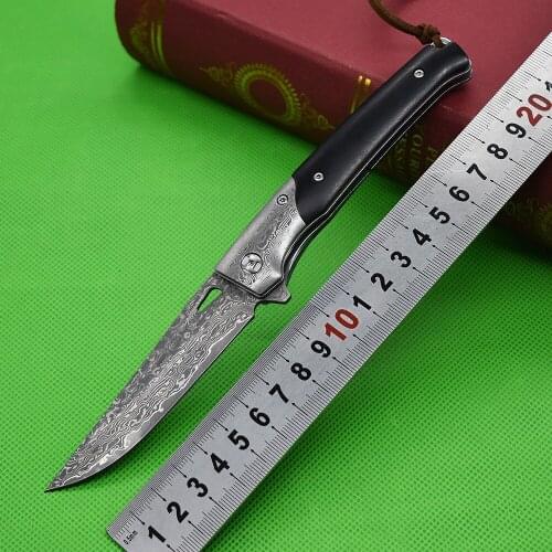 Outdoor Folding Knife Damascus Steel Camping Hunting Knife Pocket Knife Foldable EDC Paring Knife Utility Self-Defense Weapons