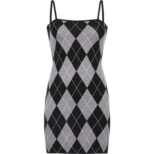 Temperament new sexy rhombus printed high-waist sling bag hip dress