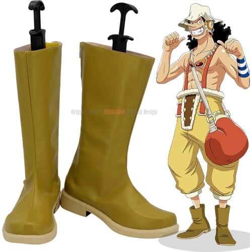 Usopp Shoes Cosplay Anime One Piece Usopp Cosplay Boots Yellow PU Leather Shoes Custom Made Any Size
